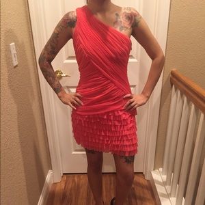 One-shoulder Mesh Ruffle Dress, Small